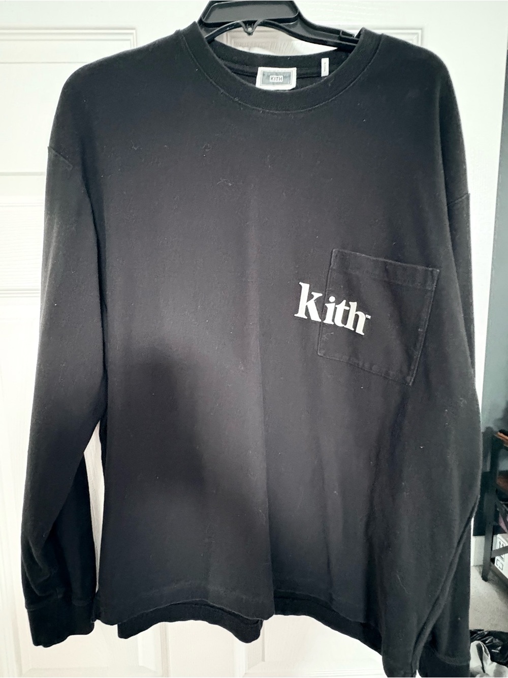 Kith Black Crewneck Pocket Sweatshirt with White Logo